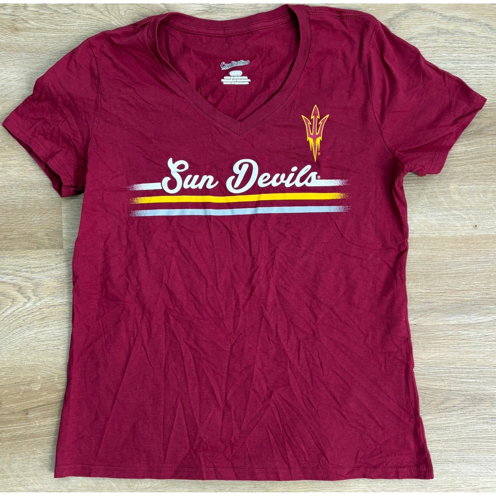 NWOT Women's Captivating ASU Sun Devils  V-Neck Tee - Medium - Maroon